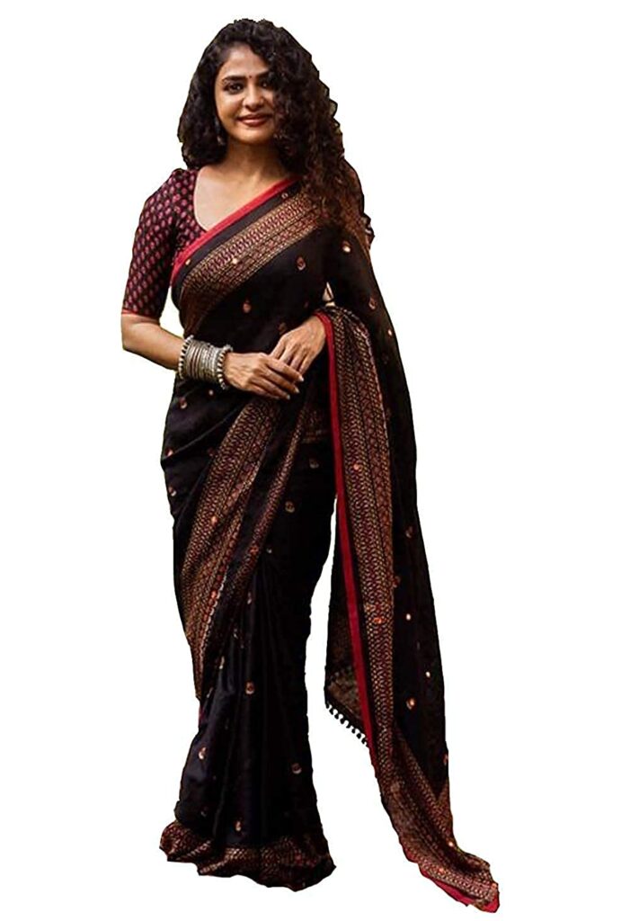 GoSriKi Women's Jute Silk Saree With blouse piece