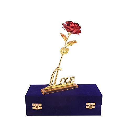 Lavanaya Silver 24Karat Rose Gift Box with Golden Love Stand, Gold Red
