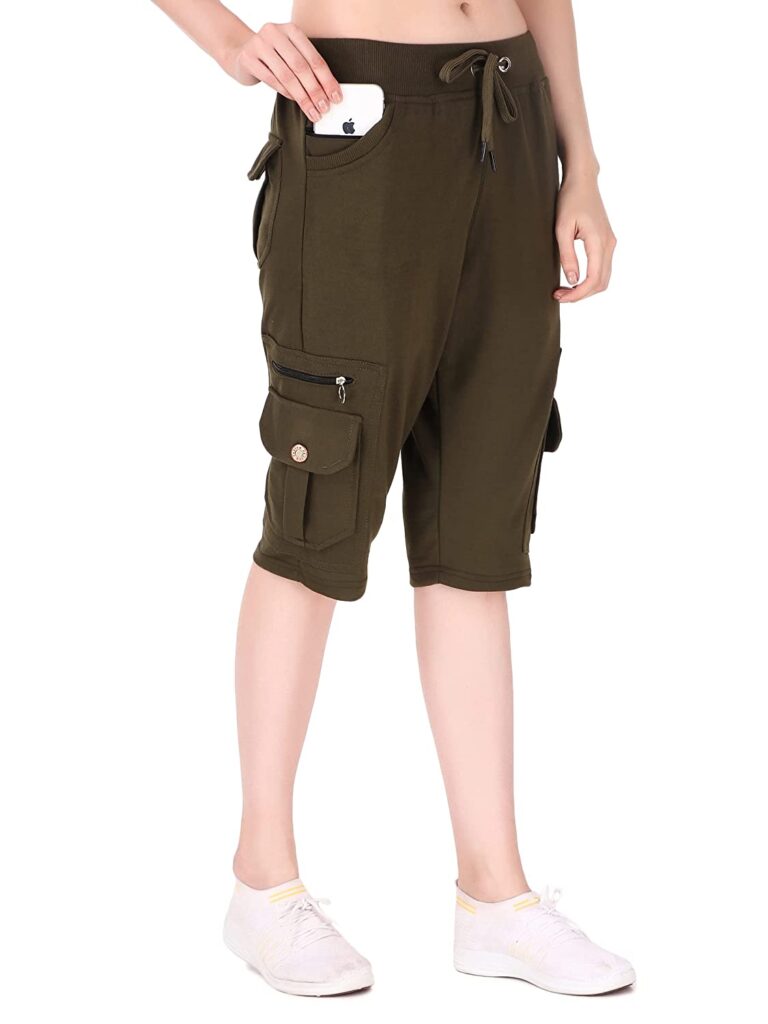 UZARUS Women's Cargo Capri Shorts with 9 Pockets