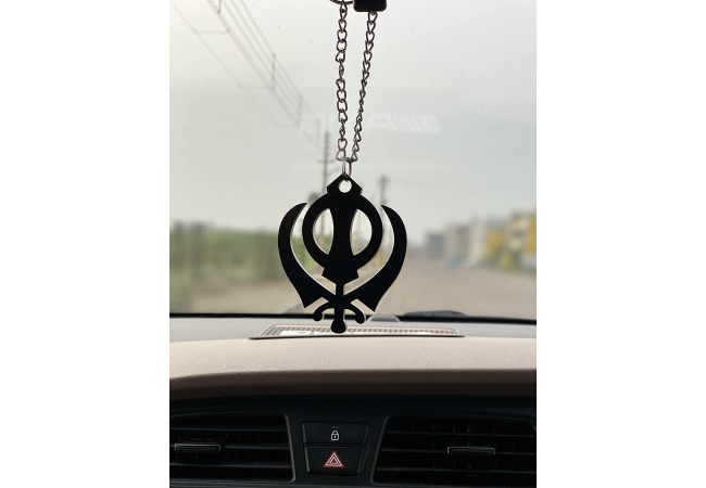 Sikh Symbol Khanda car Hanging Black Acrylic