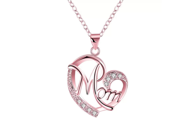 Mahi Rose Gold Plated Dual Heart Pendant with chain for Mom