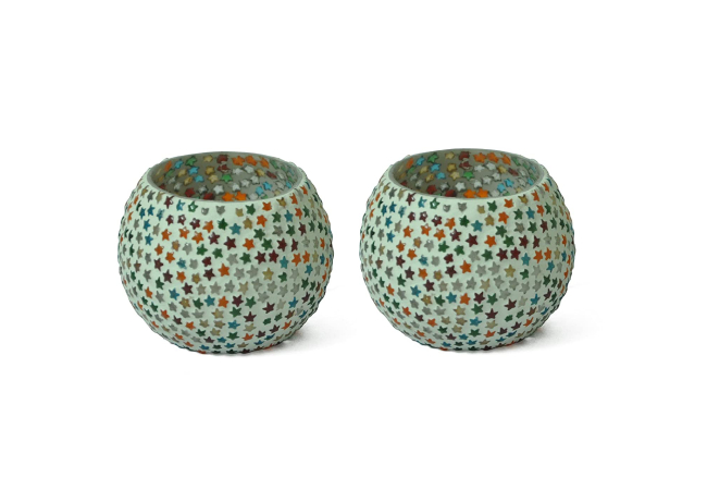TIED RIBBONS Set of 2 Mosaic Glass Votives Tealight Candle Holders
