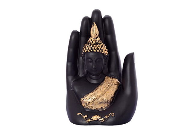 eCraftIndia Golden Handcrafted Palm Buddha Polyresin Showpiece